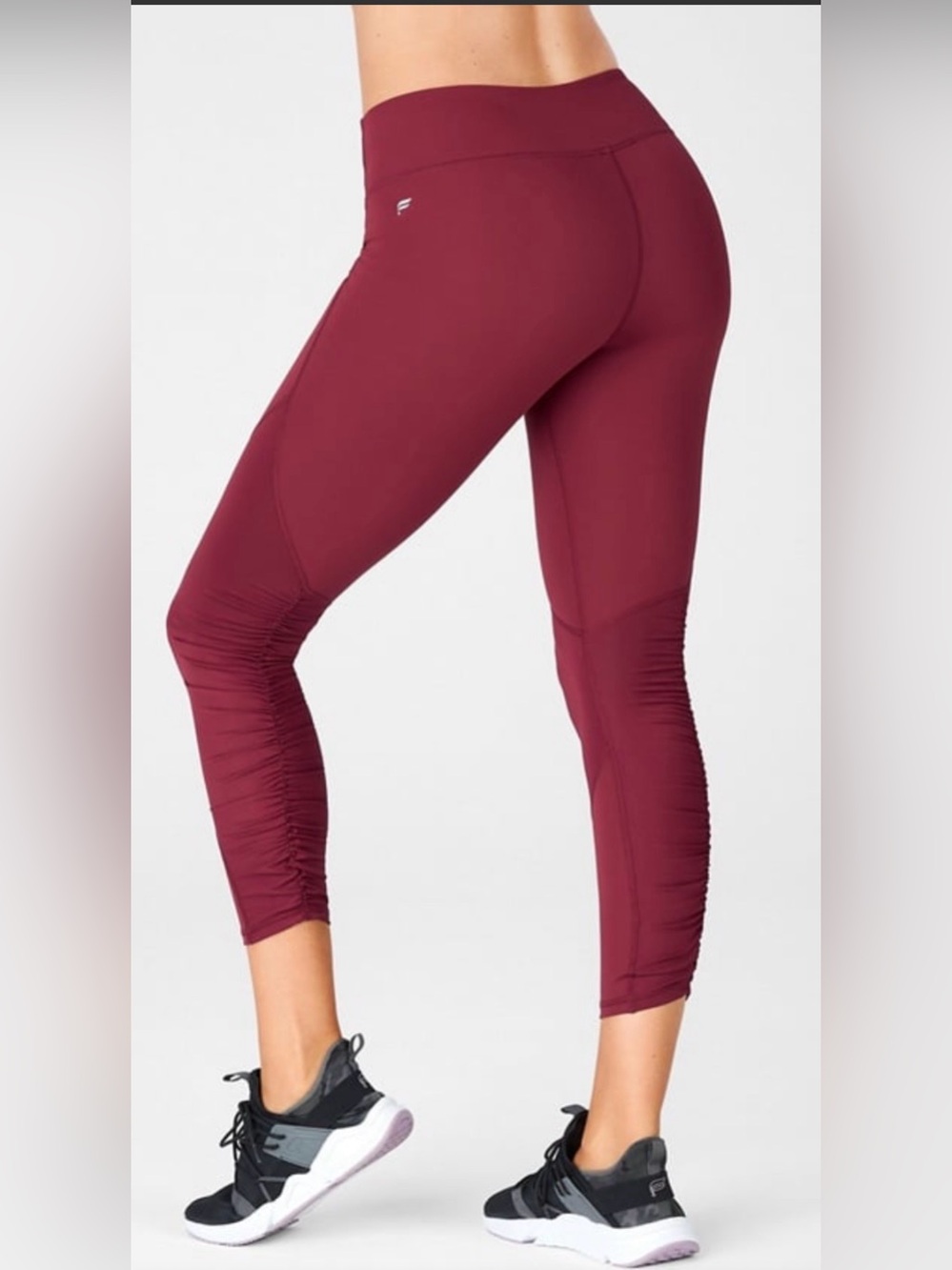 Fabletics PureLuxe Mid Rise Ruched Ankle 7/8 Leggings Maroon Burgundy Size S M